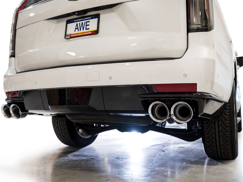 AWE Tuning 2021+ Cadillac Escalade 6.2L ESV 0FG Dual Exit Exhaust System w/ 5in Chrome Silver Tips - Image 10
