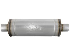 Alternative view of aFe MACH Force-Xp 409 SS Muffler 2.5in Center/Center 18in L x 6in Dia - Round Body