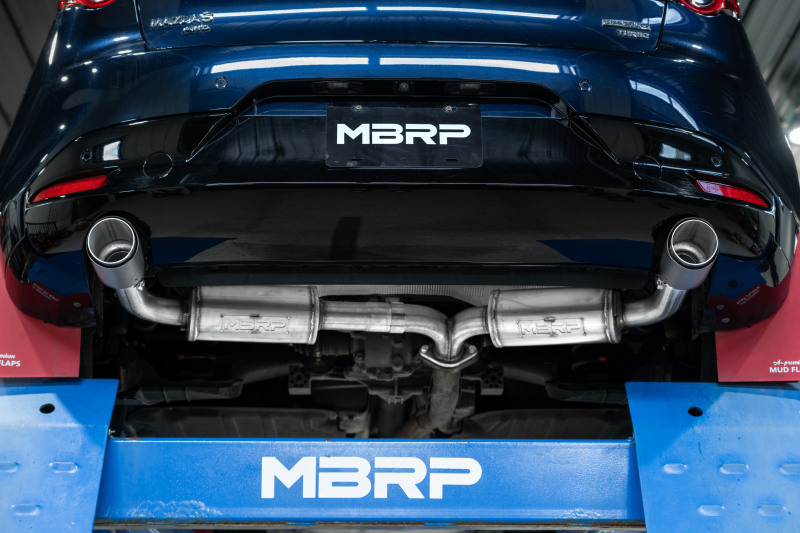MBRP 19-23 Mazda 3 Hatchback T304SS 2.5in Axle-Back, Dual Rear Exit Street Profile - Image 4
