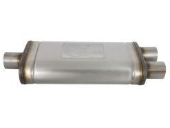 Alternative view of aFe MACHForce XP SS Muffler 2.5in Center Inlet / 2.5in Dual Outlets 18in L x 9in W x 4in H Body