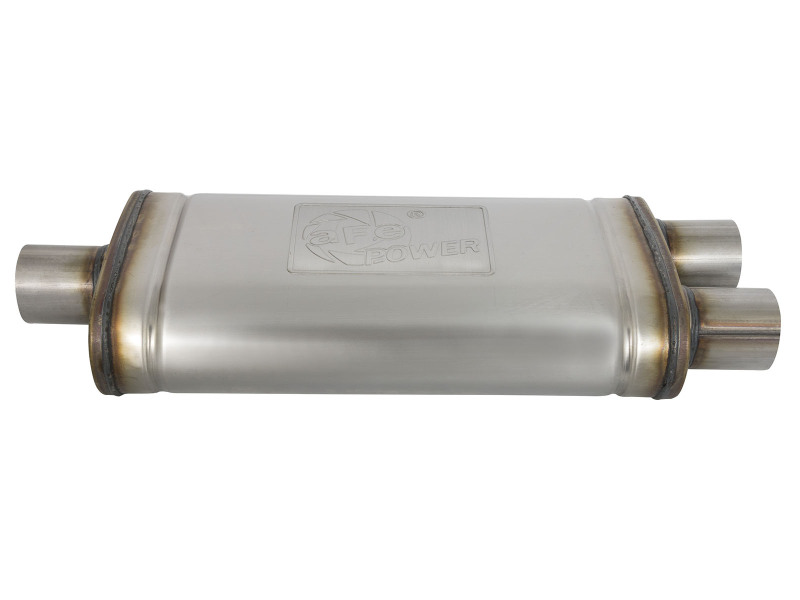aFe MACHForce XP SS Muffler 2.5in Center Inlet / 2.5in Dual Outlets 18in L x 9in W x 4in H Body - Image 2
