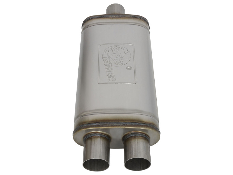 aFe MACHForce XP SS Muffler 2.5in Center Inlet / 2.5in Dual Outlets 18in L x 9in W x 4in H Body - Image 3