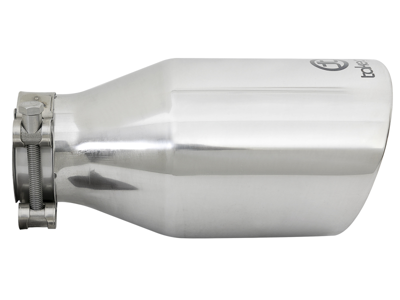 aFe Takeda 304 Stainless Steel Clamp-On Exhaust Tip 2.5in. Inlet / 4.5in. Outlet / 9in. L - Polished - Image 2
