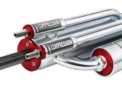 Alternative view of aFe Sway-A-Way 2.5 Bypass Shock 3-Tube w/ Piggyback Res. Left Side - 16in Stroke