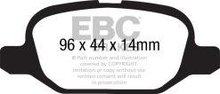 Alternative view of EBC 11+ Fiat 500 1.4 (ATE Calipers) Yellowstuff Rear Brake Pads