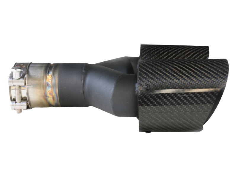 aFe Takeda 2.5in 304 Stainless Steel Clamp-on Exhaust Tip Passenger Side 2.5in Inlet 4inDual-Carbon - Image 2