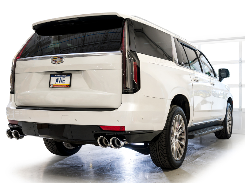 AWE Tuning 2021+ Cadillac Escalade 6.2L 0FG Dual Exit Exhaust System w/ 5in Chrome Silver Tips - Image 9