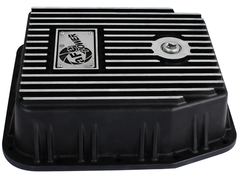 aFe POWER Transmission Pan Ford Trucks 80-92 (AOD Transmission)- Black w/ Machined Fins - Image 3