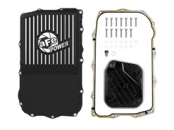 Alternative view of aFe 18-25 Jeep Wrangler JL V6 Transmission Pan - Black w/ Machined Fins