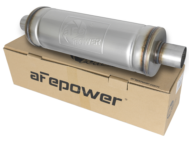 aFe MACH Force-Xp 409 SS Muffler 2.5in Center/Center 18in L x 6in Dia - Round Body - Image 5
