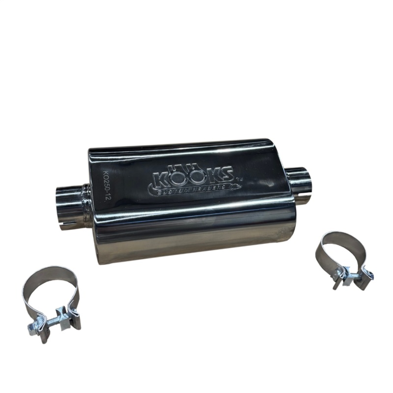 Kooks 2.5in Oval Clamp In Muffler 12in Long Body Polished Stainless Steel - Image 2