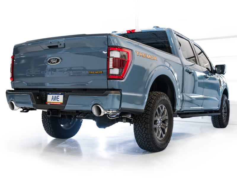 AWE Tuning 2021+ Ford F150 Tremor w/ Bumper Cutouts 0FG Resonated Cat-Back w/ Chrome Silver Tips - Image 8