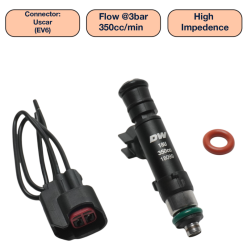 DeatschWerks Universal 350cc Single Fuel Injector / 60mm Length / 14mm O-Ring Seals