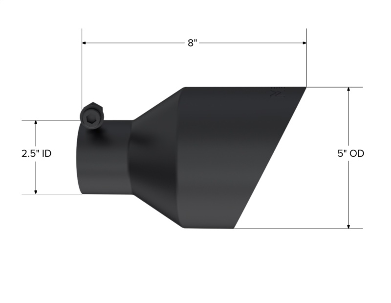 MBRP Black-Coated Tip 2.5in ID, 5in OD Out, 8in Length, Angle Cut, Dual Wall - Image 2