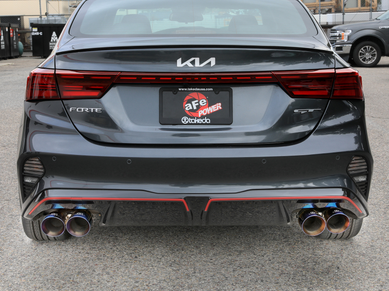 aFe 22-24 Kia Forte GT 1.6L 3in-2.5in 304 Stainless Steel Axle-Back Exhaust w/ Blue Flame Tips - Image 4