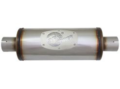aFe MACH Force-Xp 409 SS Muffler 2-1/2in Center/Center 14in L X 6in Dia - Round Body - Image 4