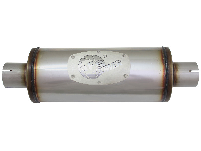 aFe MACH Force-Xp 409 SS Muffler 2-1/2in Center/Center 14in L X 6in Dia - Round Body - Image 4