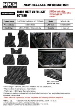 Alternative view of HKS FLOOR MATS VB FULL SET OCT LHD
