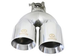 aFe Takeda 2.5in 304 Stainless Steel Clamp-on Exhaust Tip Drivers Side 2.5in Inlet 4inDual- Polished - Image 3