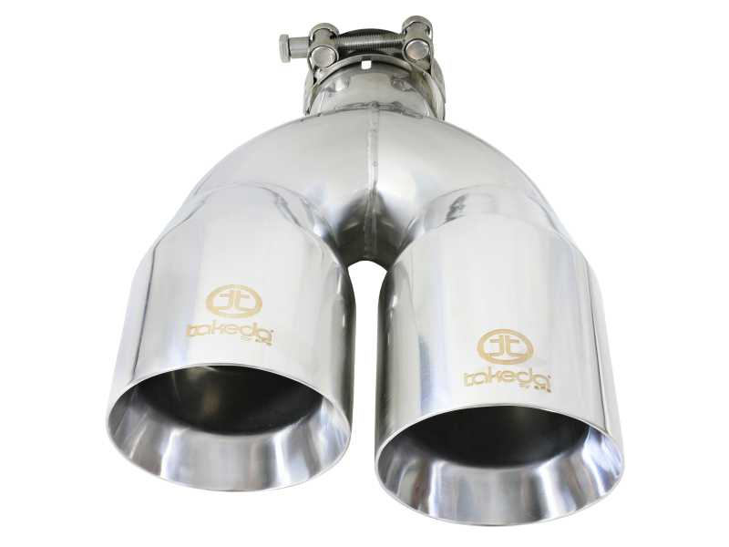 aFe Takeda 2.5in 304 Stainless Steel Clamp-on Exhaust Tip Drivers Side 2.5in Inlet 4inDual- Polished - Image 3