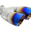 aFe Takeda 2.5in 304 Stainless Steel Clamp-on Exhaust Tip Driver Side 2.5in Inlet 4inDual-Blue Flame