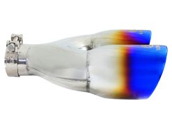 Alternative view of aFe Takeda 2.5in 304 Stainless Steel Clamp-on Exhaust Tip Passenger Side 2.5in Inlet 4inDual - Blue