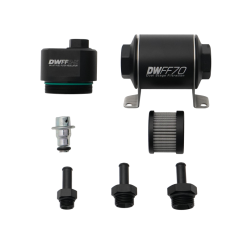 DeatschWerks DWFFR-X 70mm Billet Fuel Filter Regulator - 10 Micron with 3/8in Fittings
