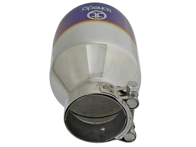 aFe Takeda 304 Stainless Steel Clamp-On Exhaust Tip 2.5in. Inlet / 4.5in. Outlet - Blue Flame - Image 3