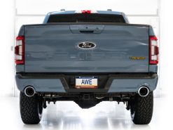 AWE Tuning 2021+ Ford F150 Tremor w/ Bumper Cutouts 0FG Resonated Cat-Back w/ Chrome Silver Tips - Image 9