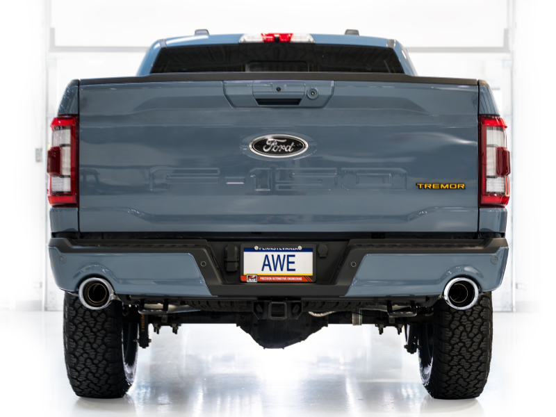 AWE Tuning 2021+ Ford F150 Tremor w/ Bumper Cutouts 0FG Resonated Cat-Back w/ Chrome Silver Tips - Image 9