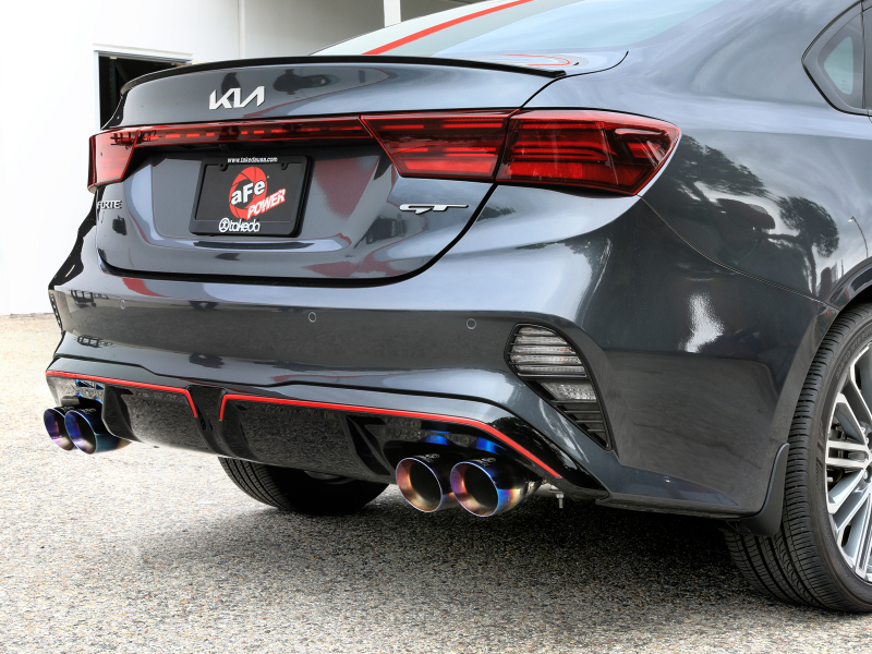 aFe 22-24 Kia Forte GT 1.6L 3in-2.5in 304 Stainless Steel Axle-Back Exhaust w/ Blue Flame Tips - Image 3