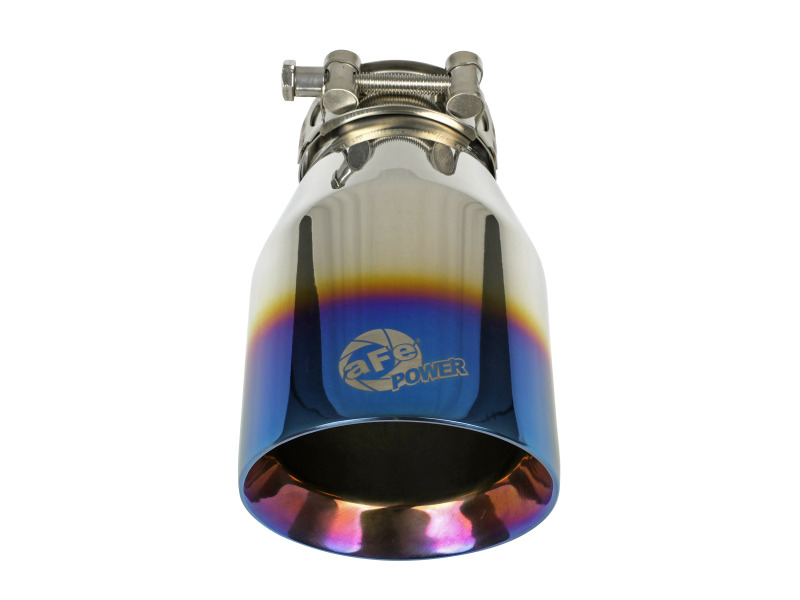 aFe Mach Force XP 304 Stainless Steel Clamp-On Exhaust Tip 2.5in Inlet / 4in Outlet - Blue Flame - Image 3