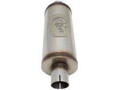 aFe MACH Force-Xp 409 SS Muffler 2-1/2in Center/Center 14in L X 6in Dia - Round Body - Image 3