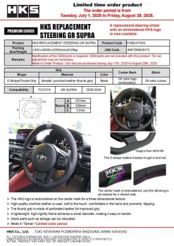 Alternative view of HKS GR Supra Replacement Steering Wheel A90