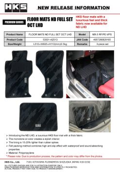 Alternative view of HKS FLOOR MATS ND FULL SET OCT LHD