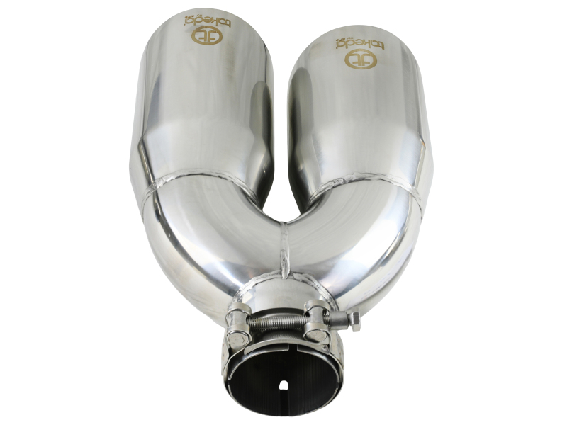 aFe Takeda 2.5in 304 Stainless Steel Clamp-on Exhaust Tip Drivers Side 2.5in Inlet 4inDual- Polished - Image 4