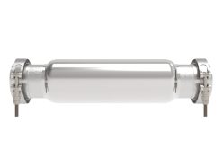 Alternative view of aFe MACH Force-Xp Resonator 3 IN Inlet/Outlet x 4 IN Dia. x 12 IN Body x 16 IN Overall Length