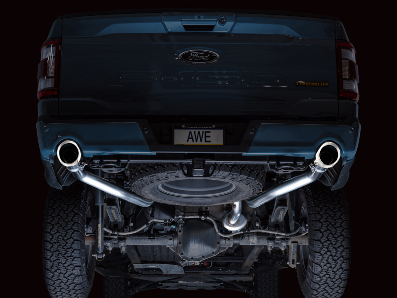 AWE Tuning 2021+ Ford F150 Tremor w/ Bumper Cutouts 0FG Resonated Cat-Back w/ Chrome Silver Tips - Image 17