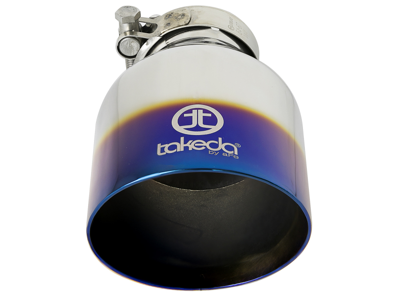 aFe Takeda 304 Stainless Steel Clamp-On Exhaust Tip 2.5in. Inlet / 4.5in. Outlet - Blue Flame - Image 4