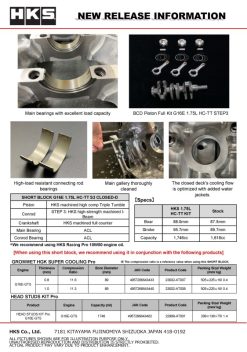 HKS SHORT BLOCK G16E 1.75L HC-TT S3 CLOSED-D - Image 3
