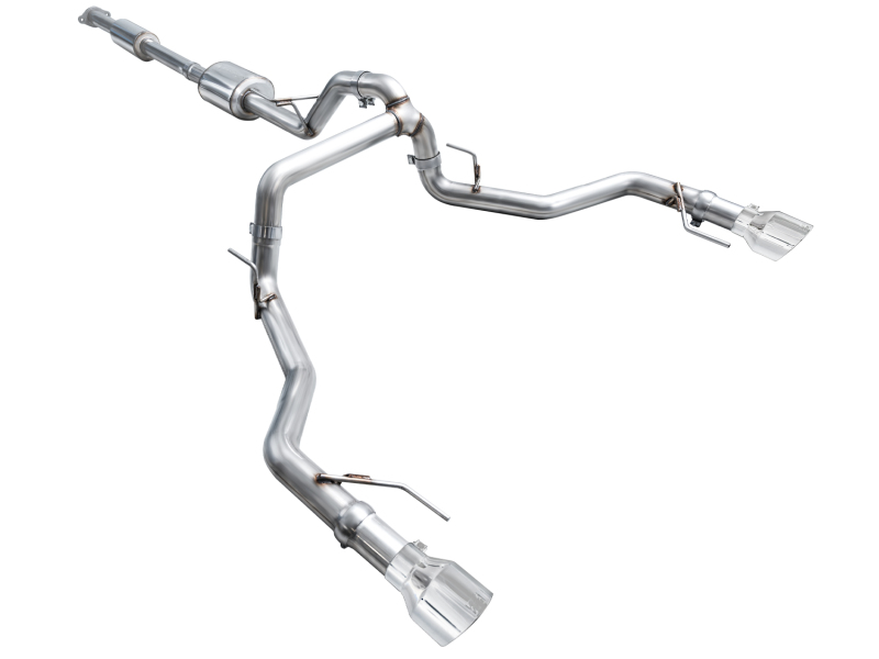 AWE Tuning 2021+ Ford F150 Tremor w/ Bumper Cutouts 0FG Resonated Cat-Back w/ Chrome Silver Tips - Image 11