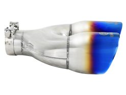 Alternative view of aFe Takeda 2.5in 304 Stainless Steel Clamp-on Exhaust Tip Driver Side 2.5in Inlet 4inDual-Blue Flame