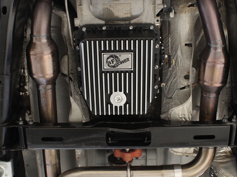 aFe POWER Transmission Pan Ford Trucks 80-92 (AOD Transmission)- Black w/ Machined Fins - Image 8