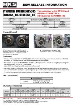 Alternative view of HKS SYMMETRY TURBINE GT5565 BB 3BOLT A/R 0.73