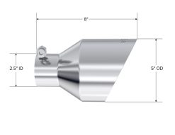 Alternative view of MBRP T304 SS Tip 2.5in ID, 5in OD Out, 8in Length, Angle Cut, Dual Wall