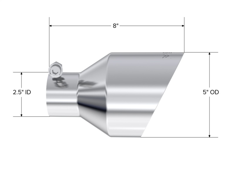MBRP T304 SS Tip 2.5in ID, 5in OD Out, 8in Length, Angle Cut, Dual Wall - Image 2