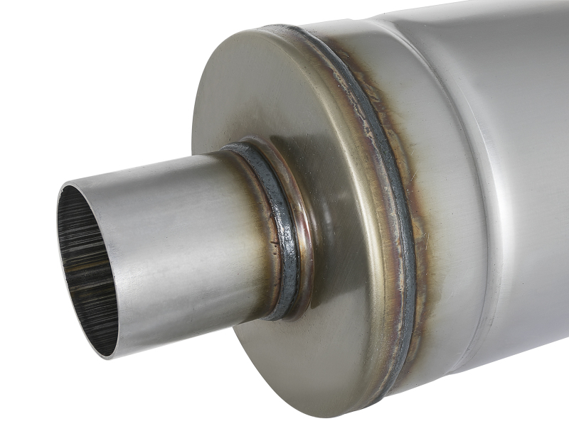 aFe MACH Force-Xp 409 SS Muffler 2.5in Center/Center 18in L x 6in Dia - Round Body - Image 4