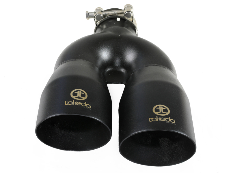 aFe Takeda 2.5in 304 Stainless Steel Clamp-on Exhaust Tip Driver Side 2.5in Inlet 4inDual-Black - Image 3