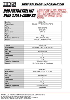 HKS BCD Piston Kit G16E 1.75L L-Comp S3 D88 - Image 4