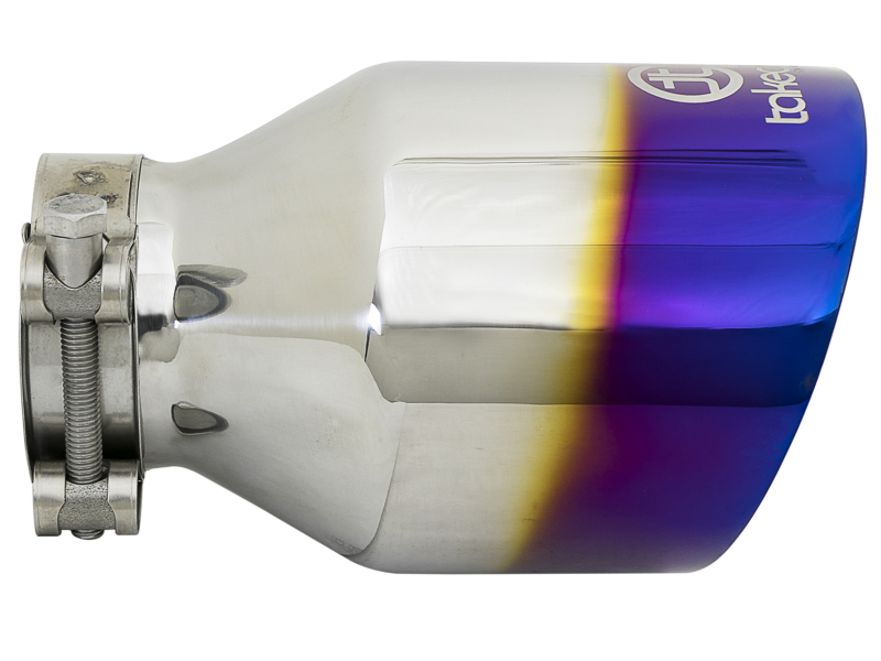 aFe Takeda 304 Stainless Steel Clamp-On Exhaust Tip 2.5in. Inlet / 4.5in. Outlet - Blue Flame - Image 2